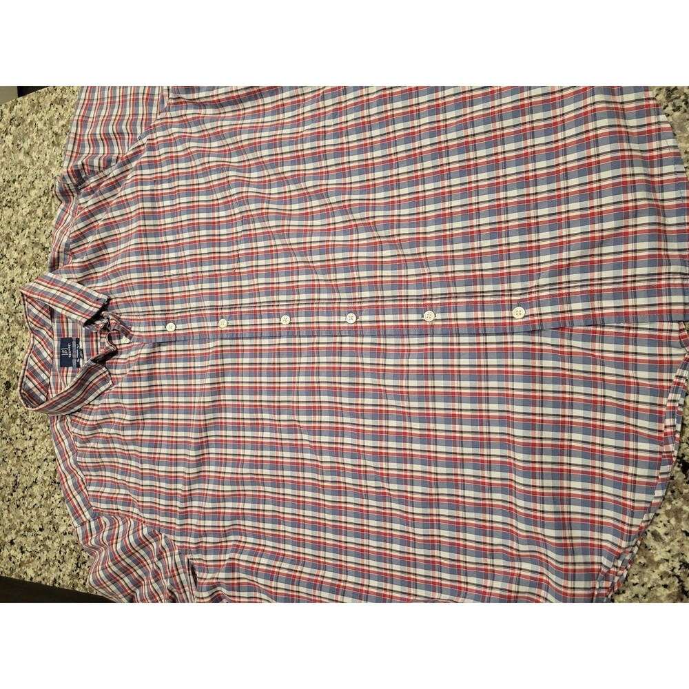 George Shirt Mens 3XL Button Up Classic Fit Plaid Blue Red Casual Long Sleeve